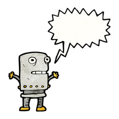 cartoon funny robot with speech bubble