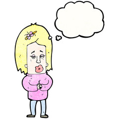 funny cartoon woman with thought bubble