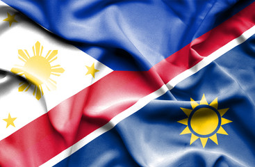 Waving flag of Namibia and Philippines