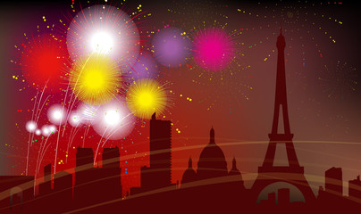 Paris City Silhouette, Celebration, Fireworks