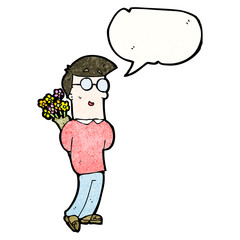 cartoon man with bunch of flowers
