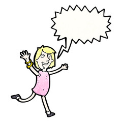 cartoon joyful woman shouting