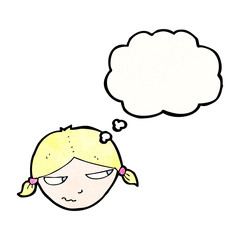 annoyed blond girl with thought bubble
