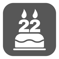 The birthday cake with candles in the form of number 22 icon. Birthday symbol. Flat