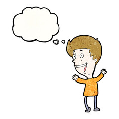 cartoon happy boy with thought bubble