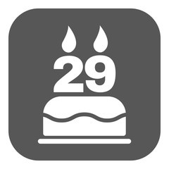 The birthday cake with candles in the form of number 29 icon. Birthday symbol. Flat