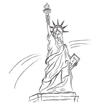 Statue of  liberty in sketch style on white background, vector