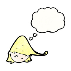 cartoon girl's face with thought bubble