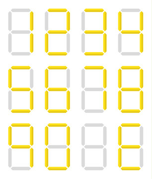 Collection of isolated digital numbers in yellow color