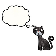 cartoon black cat with thought bubble