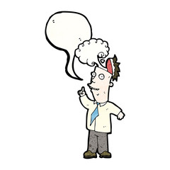 cartoon man with steaming brain