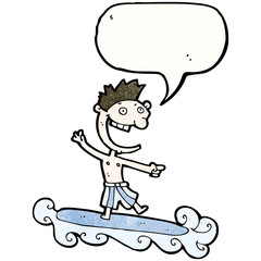 cartoon surfer with speech bubble