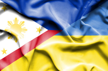 Waving flag of Ukraine and Philippines