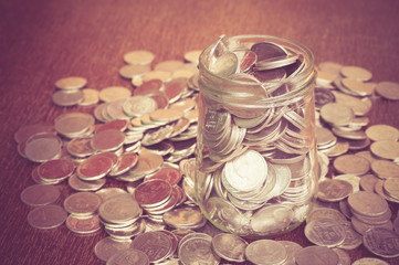 money in the glass with filter effect retro vintage style