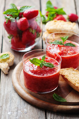 Healthy breakfast with bread and strawberry jam
