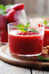 Healthy breakfast with bread and strawberry jam