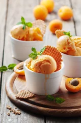 Gordijnen Apricot ice-cream with mint © nolonely
