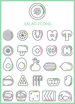 Salad icons set vector