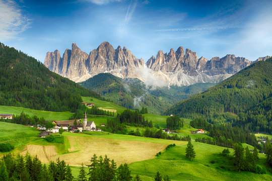 Countryside view of  Santa Maddalena in National Park Puez Odle