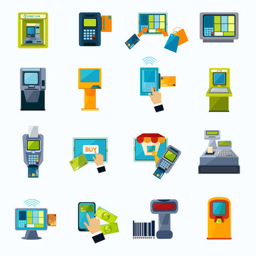 atm payment flat icons set