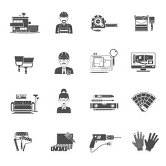 Interior Design Black Icons Set