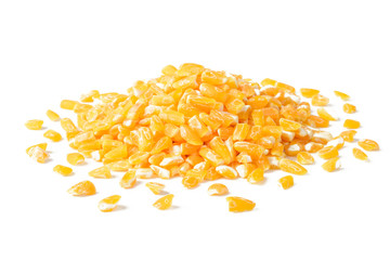 yellow corn grits on white, tilt shift lens