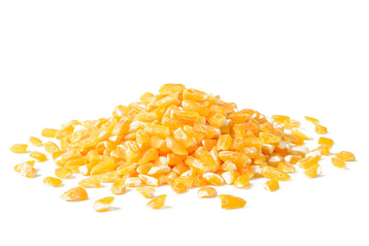 yellow corn grits on white, tilt shift lens