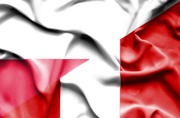 Waving flag of Peru and Poland