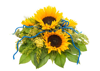 Colorful fresh sunflowers bouquet. Festive arrangement