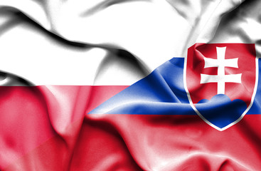 Waving flag of Slovakia and Poland