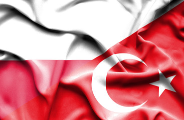 Waving flag of Turkey and Poland