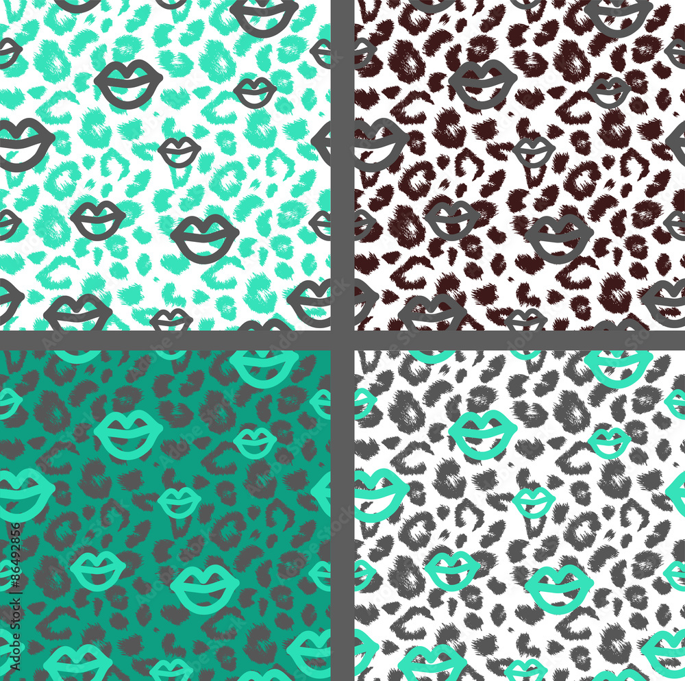 Poster Set leopard print pattern. Set tiger print pattern. Set jaguar