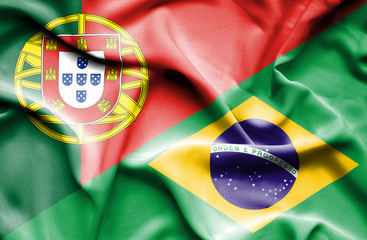 Waving flag of Brazil and Portugal