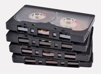 Old vintage cassette tapes on a white