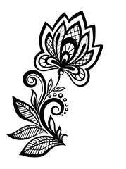 black and white floral pattern design element.