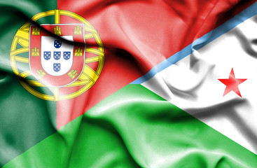 Waving flag of Dijbouti and Portugal