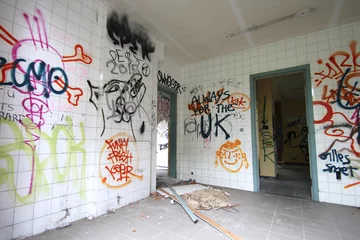 Poster Graffiti Grafitis  / Intérieur de maison abandonnée (Doal - Belgique)