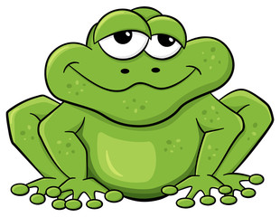 grüner Cartoon Frosch vor weißem Hintergrund