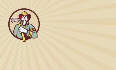 Business card Fireman Firefighter Holding Fire Axe Circle Retro