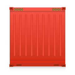 Cargo container vector isolated on white background. Metal box or equipment for storage at dock, port, warehouse. Freight transport by ship, crane, trailer truck for shipping, import export business.