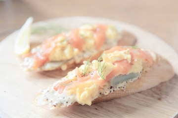 Smoked salmon and Scrambled egg on bread