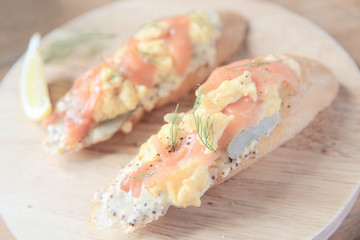 Smoked salmon and Scrambled egg on bread