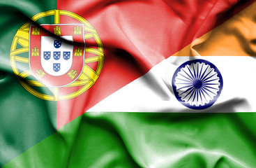 Waving flag of India and Portugal