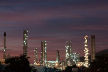 Oil refinery factory at night time
