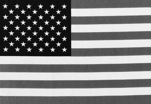 Black and white image of the Stars and Stripes flag of the United States Of America background