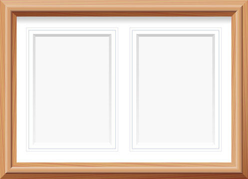 Horizontal picture frame with two portrait format mats for two pictures. Vector illustration.