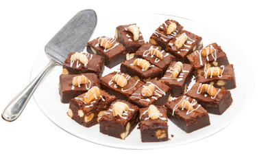 Brownie dessert on a white plate