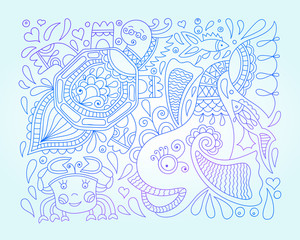 vector illustration of decorative sea animals