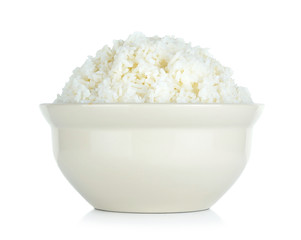 Rice with bowl isolated on the white background