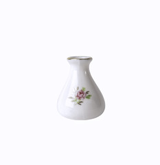 White  flower vase with floral ornament isolated on white 